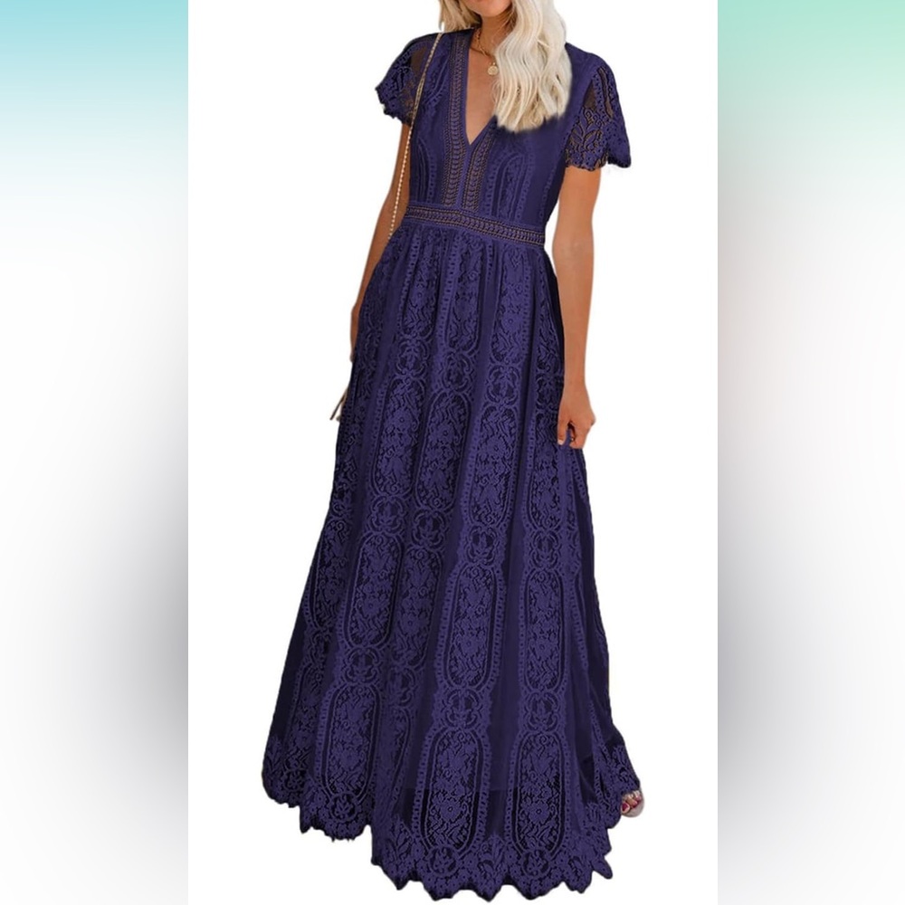 V neck floral lace maxi dress XL